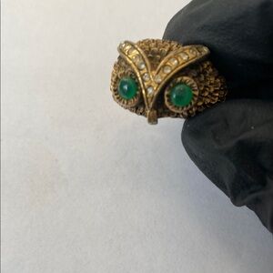 Vintage Owl Ring with Green Eyes